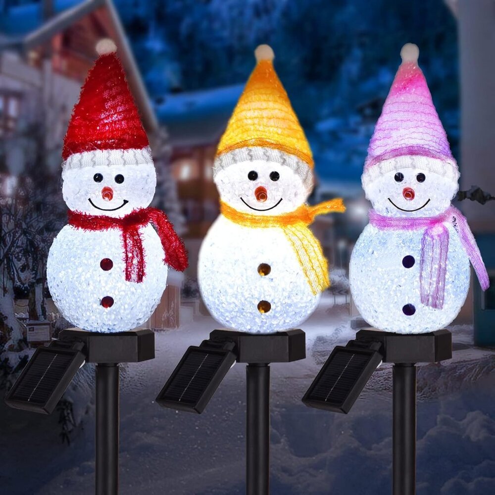 New 3Pcs of Waterproof Solar Snowman Christmas Pathway Lights for Garden Decor - Picture 1 of 7